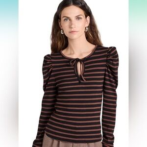 - Paige Women’s Lima Black and Brown Striped Long Sleeve Top XS